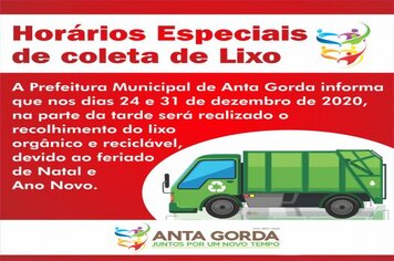 Horários Especiais de coleta de Lixo 