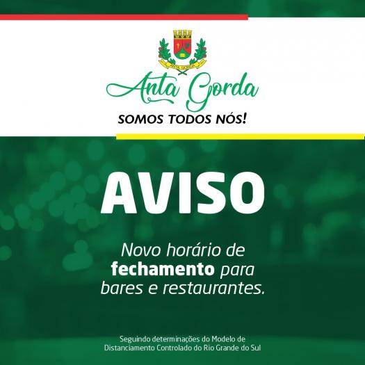 AVISO: Restaurantes, lancherias e bares deverão fechar às 23 horas 