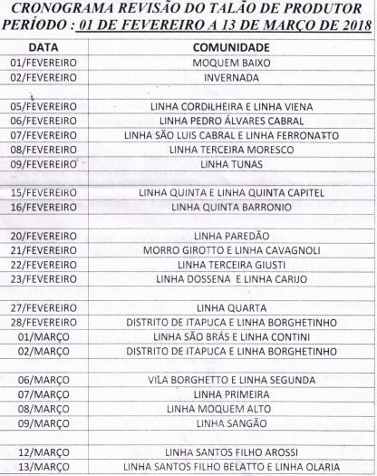 Cronograma Revisão do Talão de Produtor