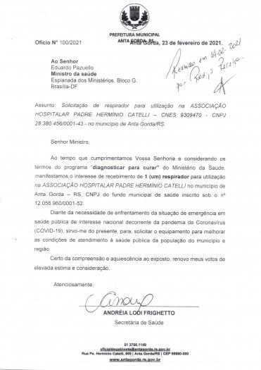 Anta Gorda recebe respirador 